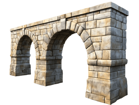 roman aqueduct segment with stone arches ancient waterway engineering on isolated background historical architecture roman heritage png