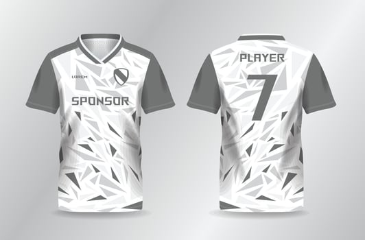 abstract triangles white and grayscale sport jersey for football and soccer shirt template vector