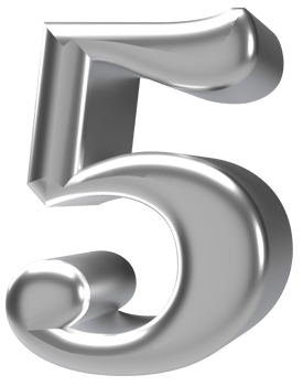 3d rendering silver chrome number 5 png