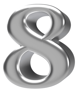 3d rendering silver chrome number 8 png