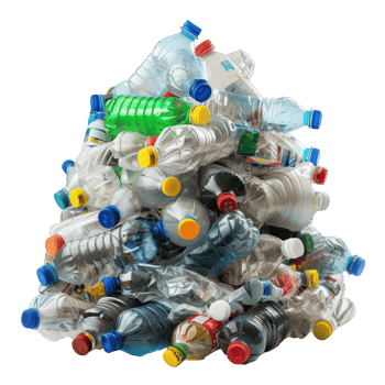 Pile of plastic trash bottle front view full length isolate on transparency background png
