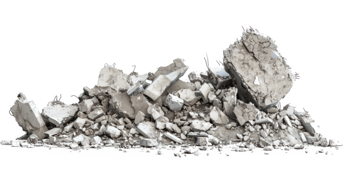 Concrete fragments of a destroyed building isolate on transparency background png