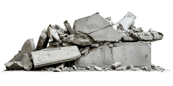 Concrete fragments of a destroyed building isolate on transparency background png