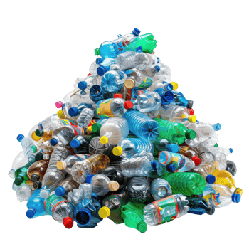 Pile of plastic trash bottle front view full length isolate on transparency background png