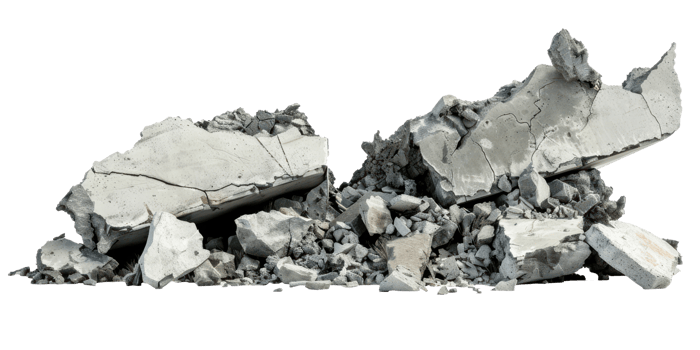 Concrete fragments of a destroyed building isolate on transparency background png