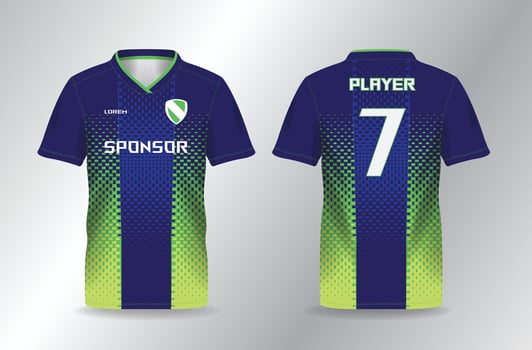 green and blue sport jersey for football or soccer shirt mockup template vector