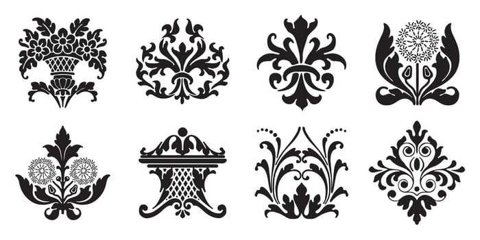 Set of decorative elements. Vintage decor floral collection vector