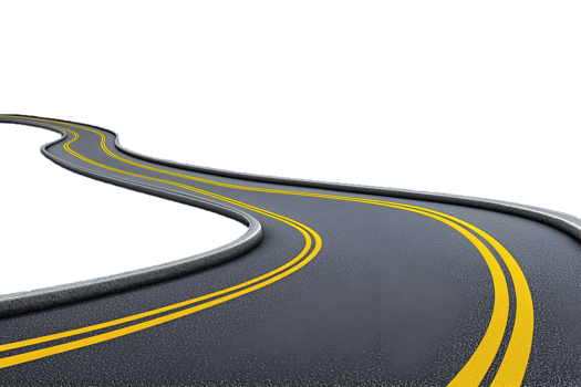 Curved road with yellow lines isolated on a transparent background png