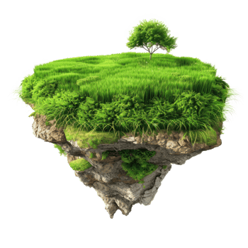 floated Green grass island isolate on transparency background png