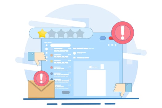 Bad review and rating email concept. Customer, buyer, client satisfaction. Customer is dissatisfied and gives 1 star rating. Giving one star because of dissatisfaction and disappointment. vector