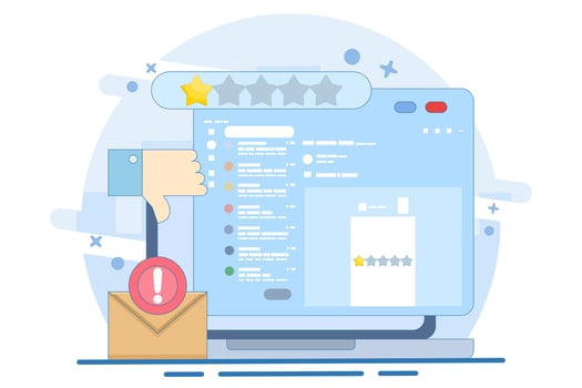 Bad review and rating email concept. Customer is dissatisfied and gives 1 star rating. Giving one star because of dissatisfaction and disappointment. vector