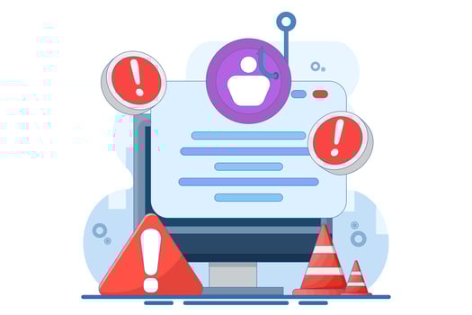 phishing website warning concept. dangerous and suspicious website. account theft prevention. login page illustration with cross and warning. flat illustration on background. vector