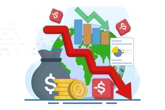 Financial crisis, Economic recession, Market crash, Bankruptcy, Company failure, Debt, Loss of money income, Financial growth and economic downturn, Financial failure. illustration. vector