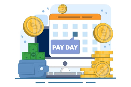 pay date concept, payday, deadline, salary payment, budget or investment payment agenda, annuity monthly bill subscription, financial bill calendar. Flat illustration template. vector
