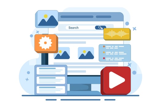 Concept of Search Engine results displayed in web browsers, Search engine optimization, SEO Strategy High search engine rankings that drive target audience to website, Content marketing. vector