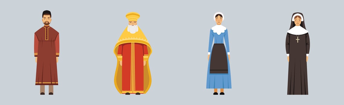 Religious People Different Character Man and Woman Standing Set vector