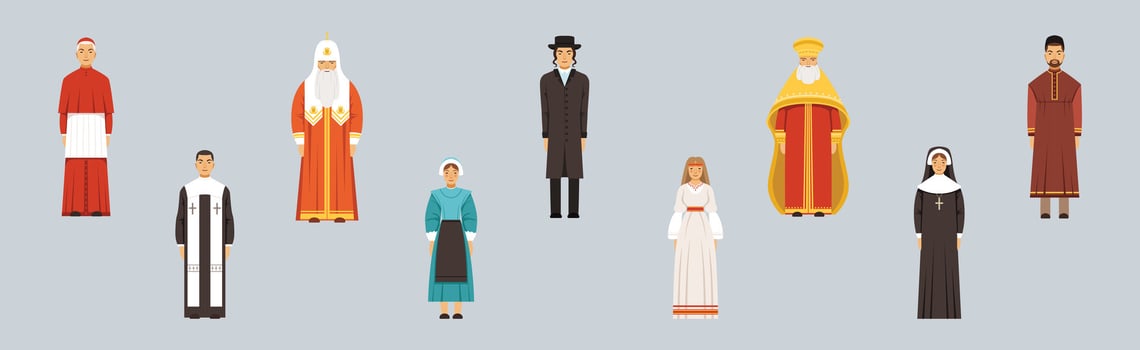 Religious People Different Character Man and Woman Standing Set vector