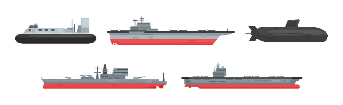 Military Boats and Different Type of Naval Combat Ship Set vector