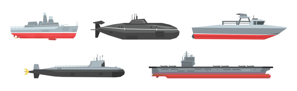Military Boats and Different Type of Naval Combat Ship Set vector
