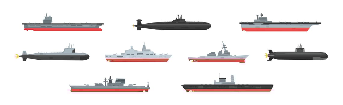 Military Boats and Different Type of Naval Combat Ship Set vector