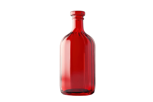 A vibrant red glass bottle with a classic shape, isolated on a transparent background. perfect for packaging, decoration, or design projects. png