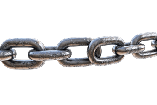 Close-up of a sturdy metal chain link isolated on transparent background. symbolizing strength, connection, and security. png
