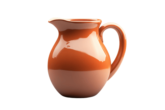 Elegant brown ceramic jug with curved handle and smooth finish isolated on transparent background. Perfect for kitchen and dining decor. png