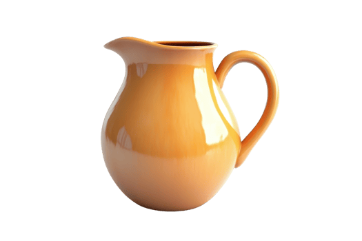 Elegant ceramic pitcher with smooth glaze finish in warm orange. Perfect for home decor or serving beverages. Isolated on transparent background. png