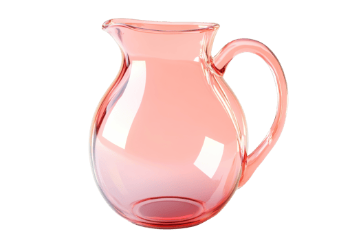 Elegant pink glass pitcher with a handle, perfect for serving beverages or as a decorative centerpiece in any setting. png