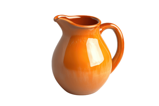 Elegant orange ceramic pitcher with smooth finish and handle, perfect for serving drinks or as a decorative kitchen item. png