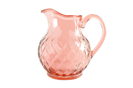Elegant vintage pink glass pitcher with textured design, perfect for serving beverages or as a decorative piece in kitchens and dining areas. png