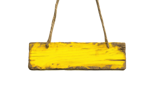 Empty rustic yellow wooden sign with hanging rope isolated on transparent background. Perfect for advertisements, messages, and artistic projects. png