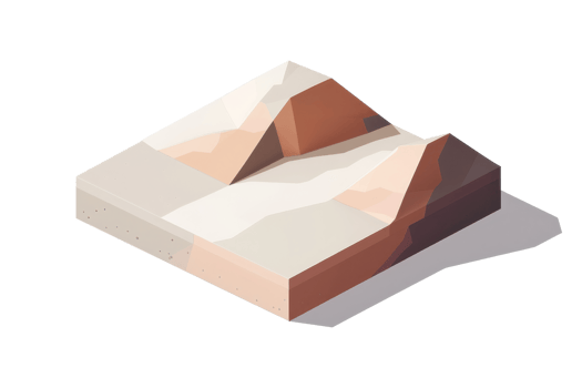 Isometric terrain model illustration showing mountains and valleys in a art style, depicting elevation and landscape contours. png