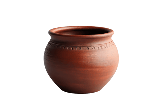 Rustic handcrafted clay pot with a traditional design. Perfect for home decor, gardening, or as a unique gift. Natural and classic style. png