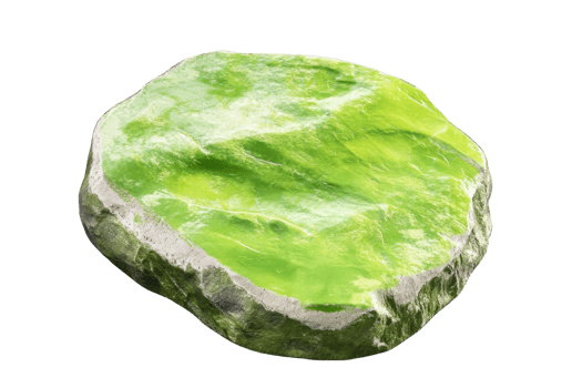 Close-up image of a vibrant green mineral stone isolated on a transparent background. showcasing its unique color and texture. png