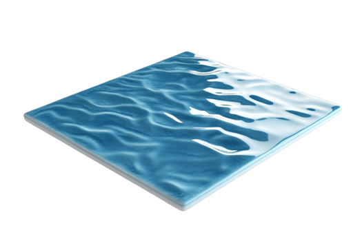 Close-up of a blue, wavy, ceramic tile, isolated against a transparent background. Ideal for backgrounds or design projects. png