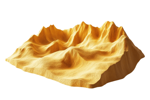 Detailed 3D rendering of a golden desert landscape with dunes and rugged terrain, showcasing natural beauty and texture. png