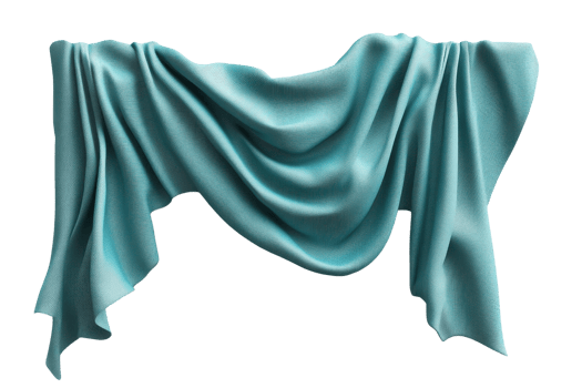 Elegant blue fabric draped gracefully in a wave-like pattern, providing a sophisticated touch to any design or decorative project. png