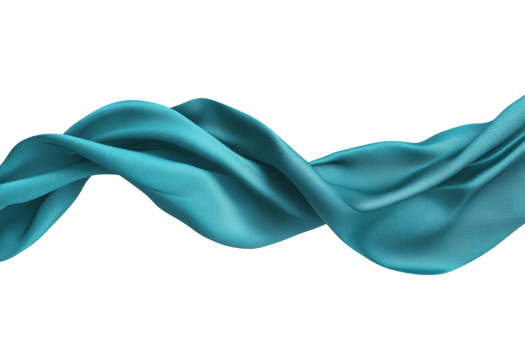 Elegant flowing turquoise fabric against a transparent background. capturing its smooth and delicate texture. Perfect for fashion, design, or abstract themes. png