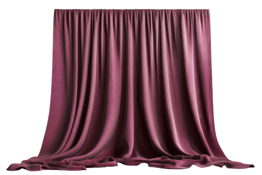 Elegant purple velvet curtain with rich folds, perfect for theater, stage design, and interior decoration. png