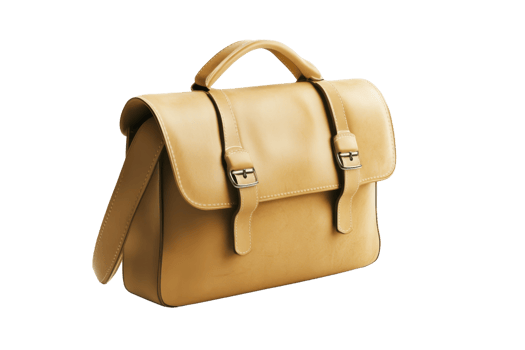 Elegant tan leather briefcase with sturdy handles and secure clasps, perfect for business and professional use. png
