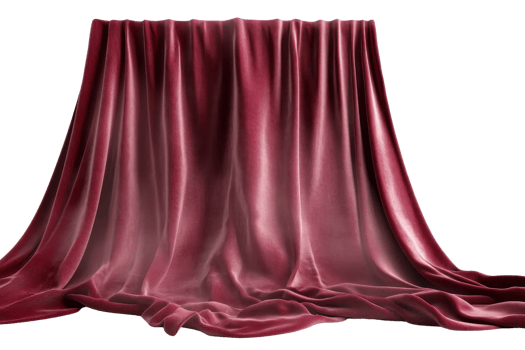 Elegant maroon velvet curtain, draped and flowing, perfect for stage backgrounds, home decor, and event decor inspiration. png