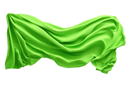 Flowing green fabric forming elegant and smooth curves, perfect for design projects and artistic backgrounds. Vibrant and dynamic textile imagery. png