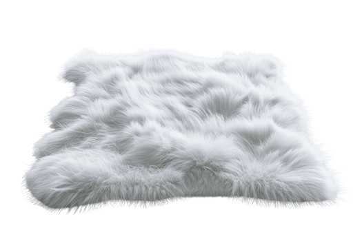 Fluffy white fur throw pillow creating a cozy and luxurious look, perfect for home decor or comfortable seating arrangements. png