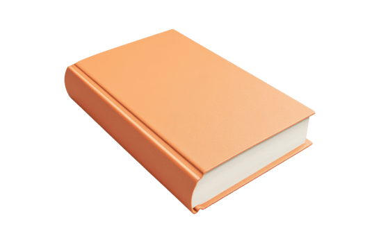 Hardcover book with a plain orange cover. Isolated on a transparent background. perfect for educational or literary themes. png