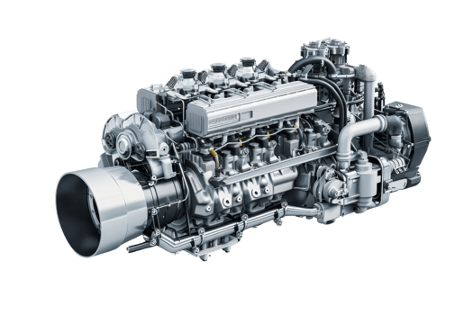 High-quality image of a complex car engine, showcasing parts and mechanisms, ideal for automotive industry and engineering content. png