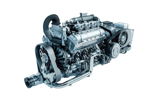 High-resolution image of a powerful car engine with detailed mechanical components, ideal for automotive and engineering themes. png