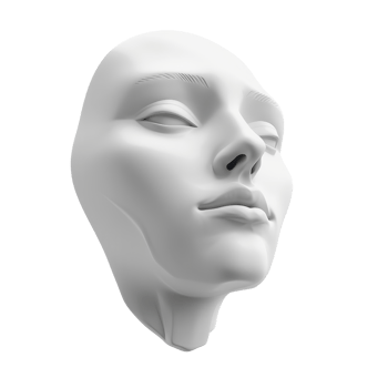 3D abstract sculpture of a serene face in white. Perfect for design, art, and modern decor concepts. High-quality digital rendering. png