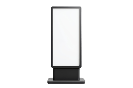 Blank vertical billboard with white screen isolated on a transparent background. perfect for advertisements or messages. png