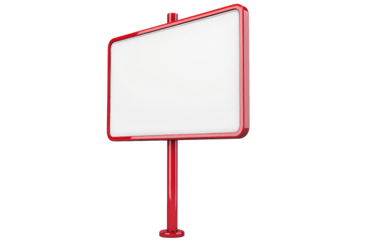 Blank white rectangular signboard with red frame and pole. Isolated for mockup, advertisement, and branding. Clear background. png